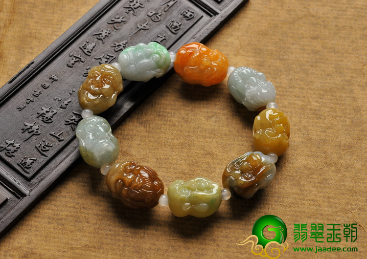 糯冰种三彩缅甸翡翠A货罗汉手链