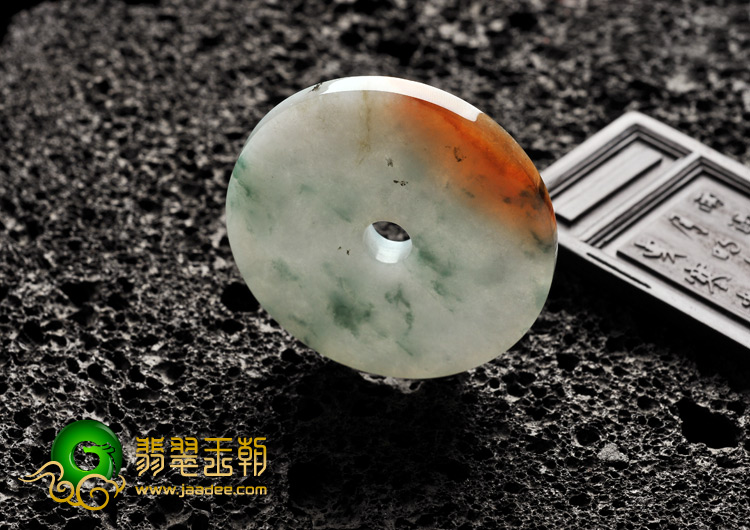 糯冰种飘花带红黄翡缅甸翡翠A货平安扣挂件