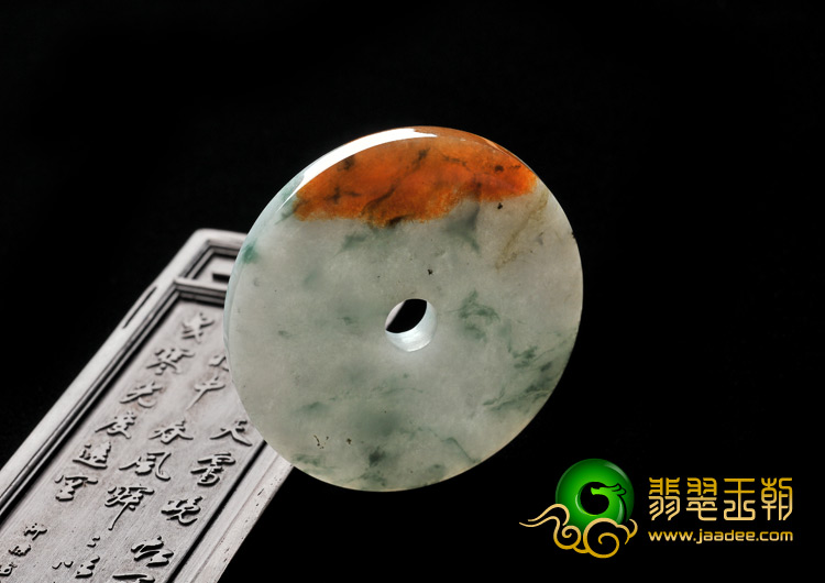 糯冰种飘花带红黄翡缅甸翡翠A货平安扣挂件