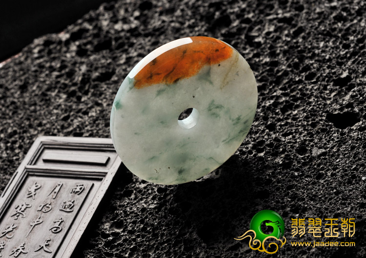 糯冰种飘花带红黄翡缅甸翡翠A货平安扣挂件