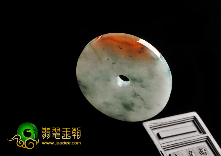 糯冰种飘花带红黄翡缅甸翡翠A货平安扣挂件
