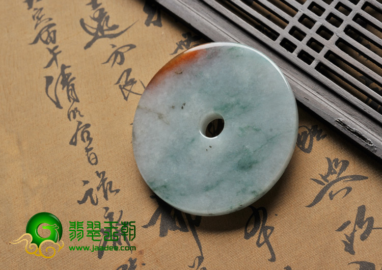 糯冰种飘花带红黄翡缅甸翡翠A货平安扣挂件