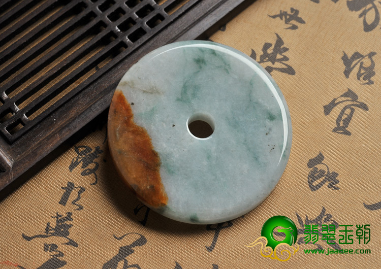 糯冰种飘花带红黄翡缅甸翡翠A货平安扣挂件