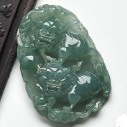 糯冰种蓝晴水缅甸翡翠狮舞绣球挂件