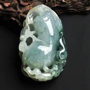 缅甸糯冰种飘花翡翠A货螭龙福瓜挂件