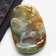 冰种褐黄翡缅甸翡翠A货金鸡独立挂件