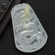 冰种淡黄翡缅甸翡翠A货龙牌挂件