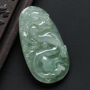 冰种晴水缅甸翡翠A货龙牌挂件