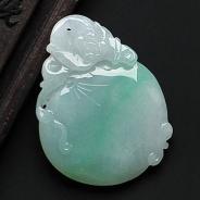 糯冰种飘翠缅甸翡翠A货寿桃挂件