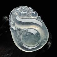 冰玻种略飘花缅甸翡翠A货龙抱珠挂件