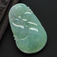 糯冰种绿晴水缅甸翡翠A货福禄寿挂件