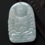 feicui糯冰种晴水缅甸翡翠A货千手观音挂件