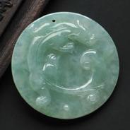 糯冰种晴水缅甸翡翠A货龙牌挂件