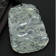 冰种缅甸翡翠A货龙牌挂件