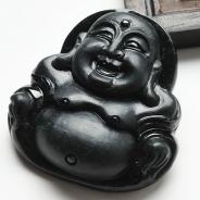 糯冰种墨翠缅甸翡翠A货玉佛挂件