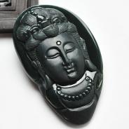 冰种墨翠缅甸翡翠A货观音头挂件
