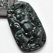冰种墨翠缅甸翡翠A货钟馗挂件
