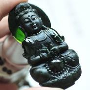 冰种墨翠缅甸翡翠A货观音挂件