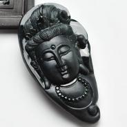 冰种墨翠缅甸翡翠A货观音头挂件