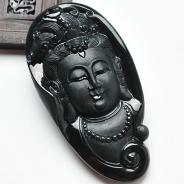 冰种墨翠缅甸翡翠A货观音头挂件