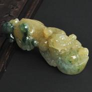 冰种黄翡飘花缅甸翡翠A货招财貔貅挂件
