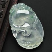 冰玻种飘花缅甸翡翠A货如意寿挂件