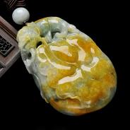 糯冰种黄翡缅甸翡翠A货貔貅送福手玩件
