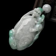 (超值推荐)细糯种翠色缅甸翡翠A货貔貅送福手玩件