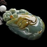 细糯种晴水褐黄翡缅甸翡翠A货麒麟送福手玩件