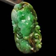 糯冰种黄加绿缅甸翡翠A货年年有余挂件