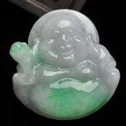 糯冰种淡春带彩缅甸翡翠A货玉佛挂件
