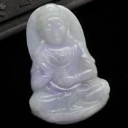 糯冰种紫罗兰黄翡缅甸翡翠A货观音挂件