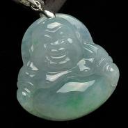 糯冰种飘翠缅甸翡翠A货玉佛挂件