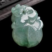 糯冰种飘翠缅甸翡翠A货兔如意挂件
