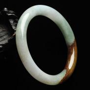 糯冰种褐黄翡缅甸翡翠A货圆条手镯（57.6mm）