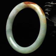 糯冰种褐黄翡缅甸翡翠A货圆条手镯（57.8mm）