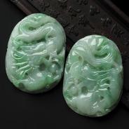 糯冰种豆绿色缅甸翡翠A货龙牌挂件（单价）