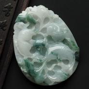 糯冰种飘花缅甸翡翠A货年年有余挂件