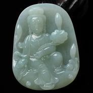 糯冰种淡晴水缅甸翡翠A货卧莲观音挂件