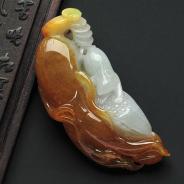 糯冰种褐黄翡缅甸翡翠A货人生如意挂件