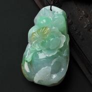 糯冰种三彩缅甸翡翠A货富贵花开挂件