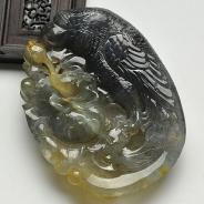 糯冰种黄翡水墨缅甸翡翠A货英明神武挂件