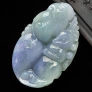 糯冰种春带彩缅甸翡翠A货玉兔献福挂件