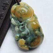 糯冰种黄翡飘花缅甸翡翠A货福寿瓜挂件
