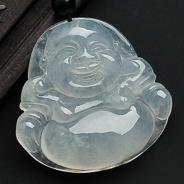 冰种略飘花缅甸翡翠A货玉佛挂件