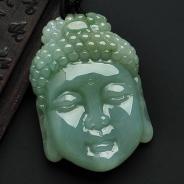 糯冰种翠色缅甸翡翠A货释迦牟尼头挂件