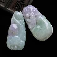 糯冰种春带彩缅甸翡翠A货如意寿挂件（单价）