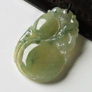 冰种褐黄翡飘花缅甸翡翠A货福禄寿挂件