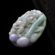 细糯种春带彩缅甸翡翠A货螭龙节节高挂件