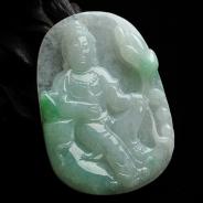 糯冰种翠色缅甸翡翠A货莲花观音挂件